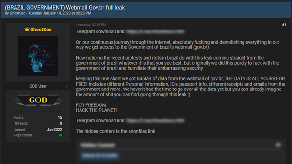'Attack for Freedom': Brazil Government Website Data Leaked on Hacker Forum 39 Brazil Government Website Data