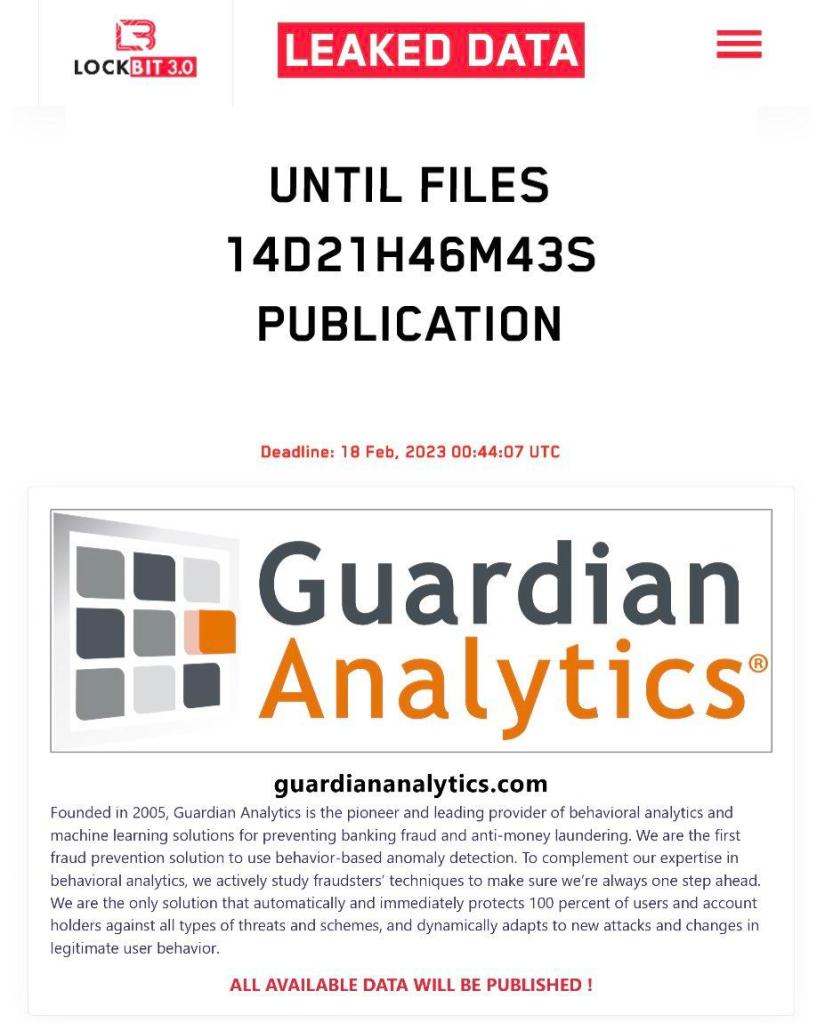Guardian Analytics Data Leak: Ransomware Groups Daixin Team and Lockbit List Firm as Victim 42 Guardian Analytics Data Leak