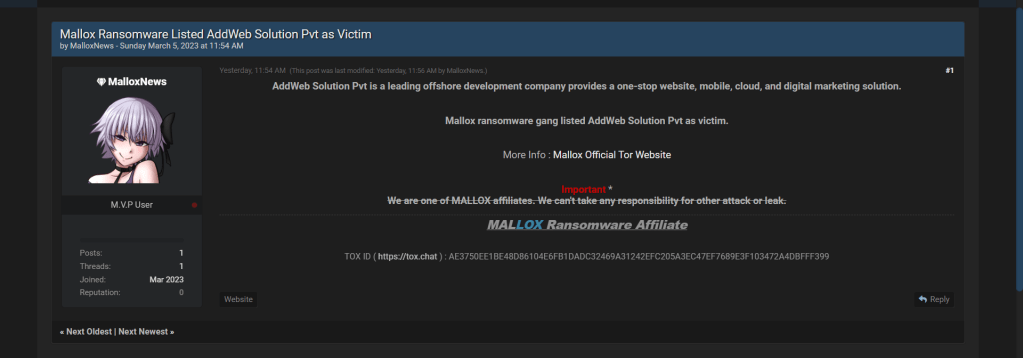 Mallox Ransomware Group Attacks AddWeb Solution, Threatens to Leak Data 39 AddWeb Solution Targeted by Mallox Ransomware Group