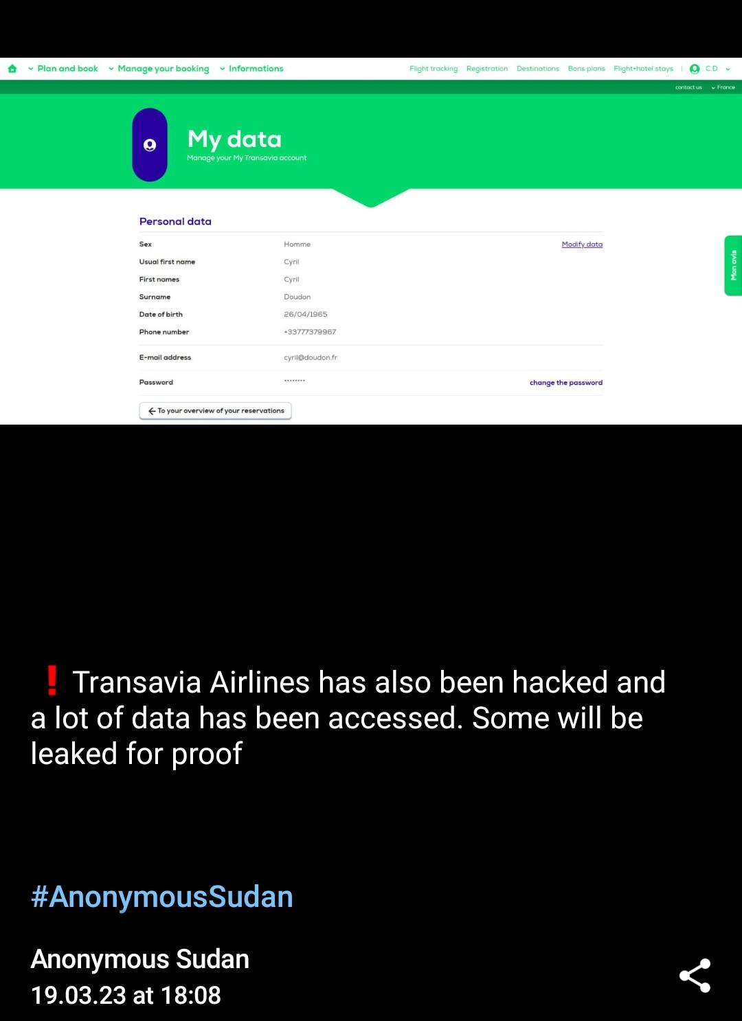 Anonymous Sudan Claims to Sell Stolen Data from the Air France Cyber attack for $3,000 44 Air France Cyber Attack