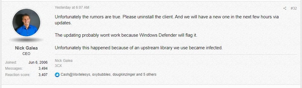 Global 3CX Telephone App Users at Risk, CEO Blames ‘Upstream Library’ 41 Global 3CX