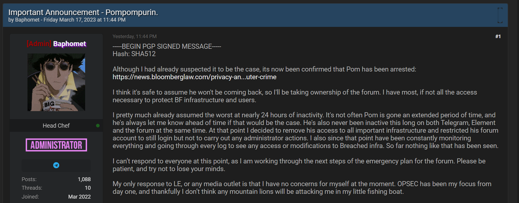 BreachForums Down After Promoter’s Arrest, Migration Underway Says New Admin 45 sarara1