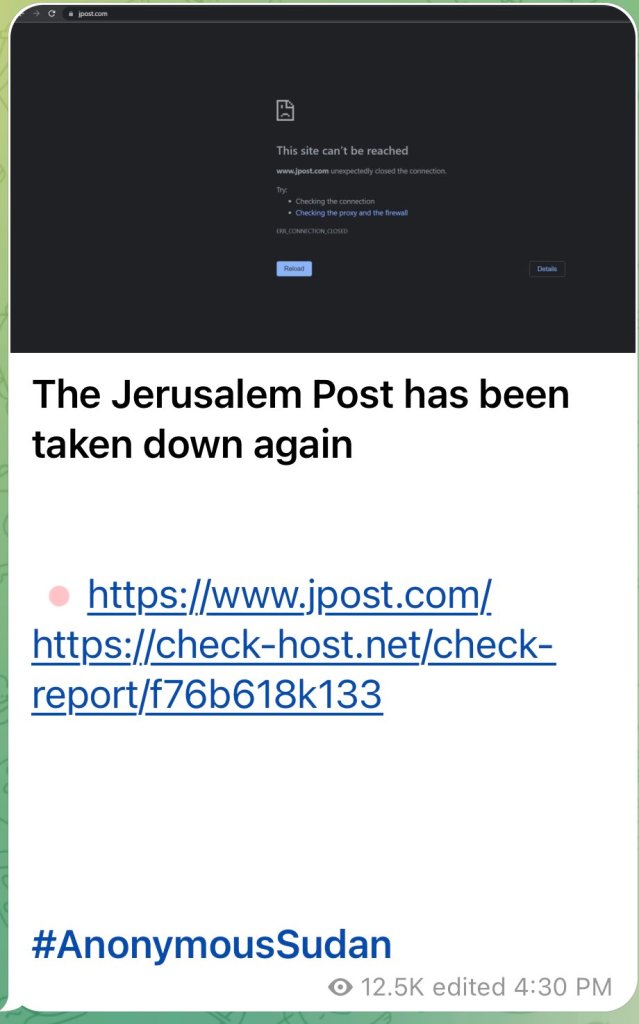 The Jerusalem Post Cyber Attack, Anonymous Sudan Claims Responsibility 41 Jerusalem Post Cyber Attack