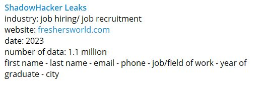 After Indian Railways, ShadowHacker Claims Access to Freshersworld Database 39 data