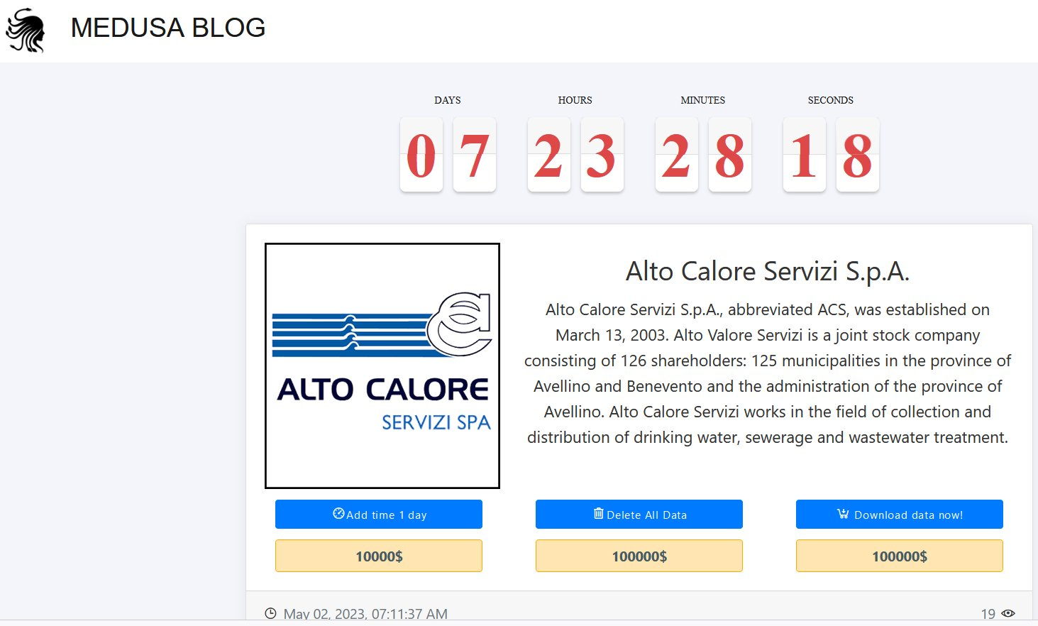 Medusa Ransomware Group Claims Alto Calore Cyber Attack 41 Alto Calore Cyber Attack