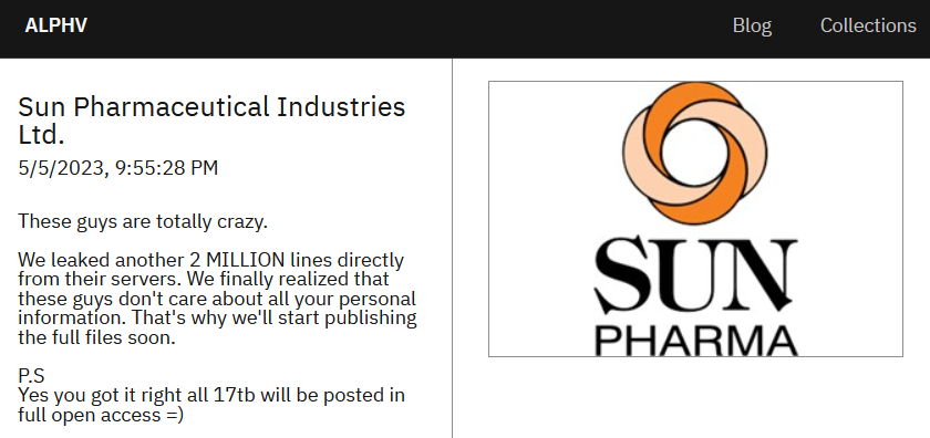 Sun Pharma Cyber Attack Latest Update: ALPHV Ransomware Group Leaks Data 39 Sun Pharma Cyber Attack
