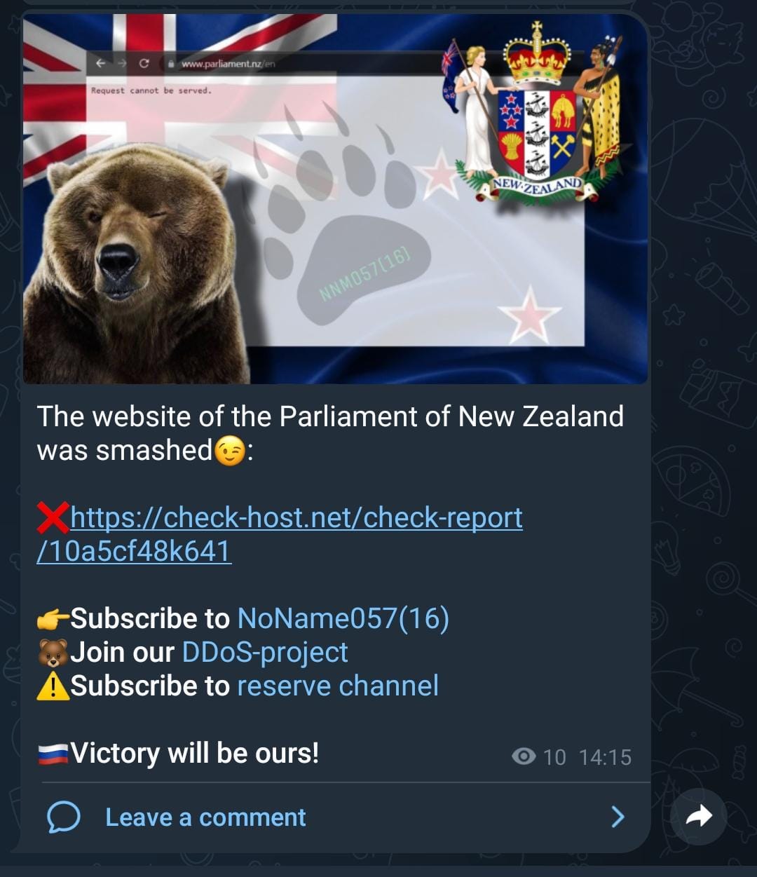 Parliament of New Zealand Cyber Attack By NoName in Response to Sanctions Against Russia 40 Parliament of New Zealand Cyber Attack2