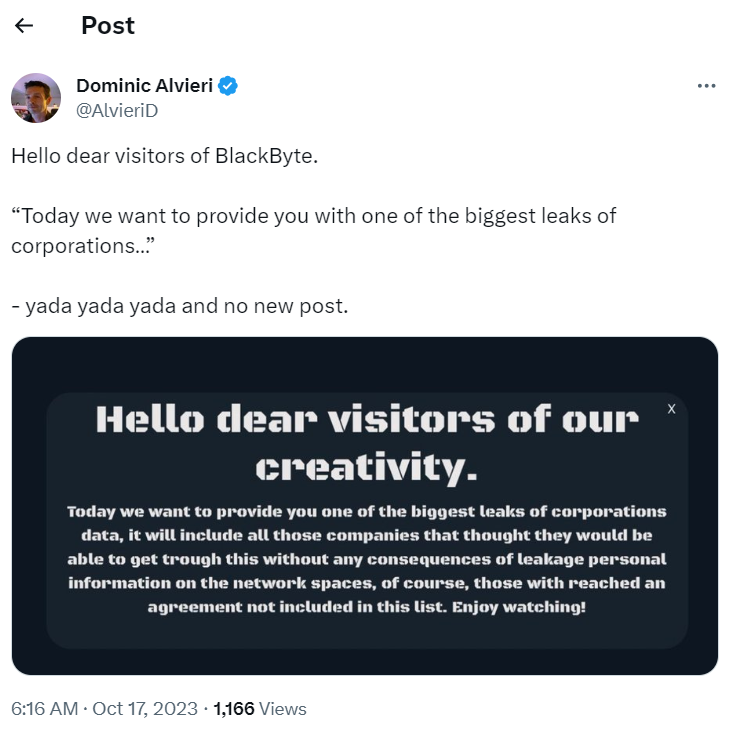 BlackByte Declares 'Biggest Leaks of Corporations Data', Doesn't Reveal 'Victims' 39 biggest leaks of corporations