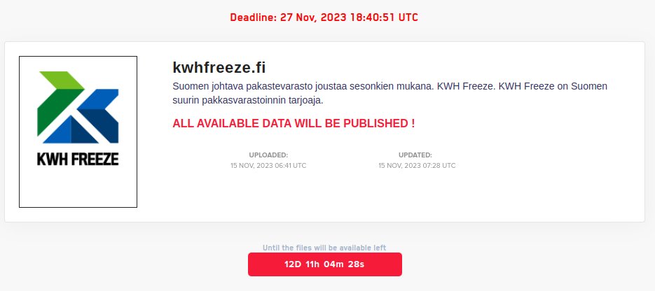 KWH Freeze Cyberattack: LockBit Ransomware Targets Finland's Leading Frozen Food Storage Player 39 KWH Freeze data breach