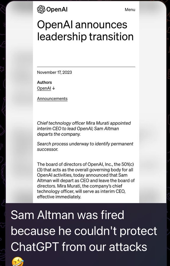 OpenAI Fired Sam Altman Over Cyberattack, Claims Anonymous Sudan 39 OpenAI Cyberattack