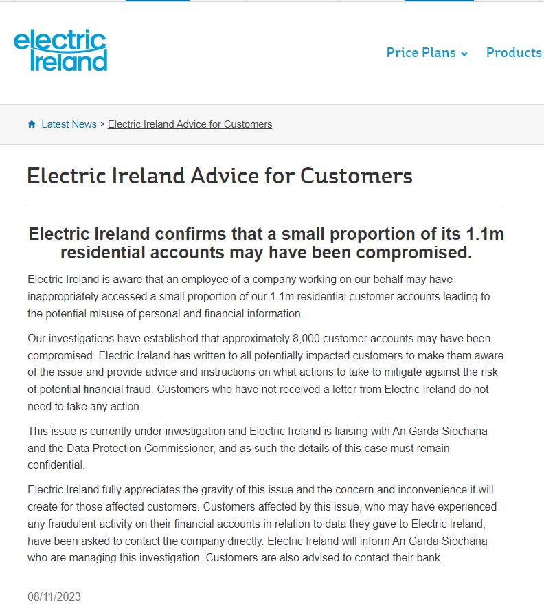 Electric Ireland Data Breach Exposes 8,000 Customers; Investigation Underway 41 electric ireland data breach 2