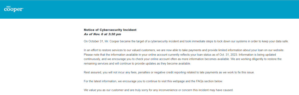 Resilience in the Face of Cyberattack: Mr. Cooper Offers Alternate Payment Methods 39 update on mr. cooper cyberattack