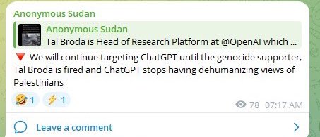 Anonymous Sudan Targets OpenAI Again, Demands Firing of Research Head 40 Open AI Cyberattack