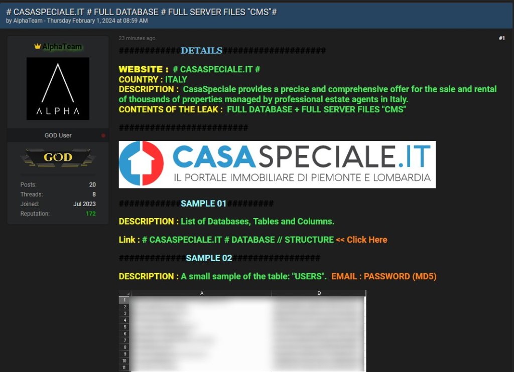 CasaSpeciale Hit by Data Breach, AlphaTeam Claims Responsibility 39 CasaSpeciale Data Breach