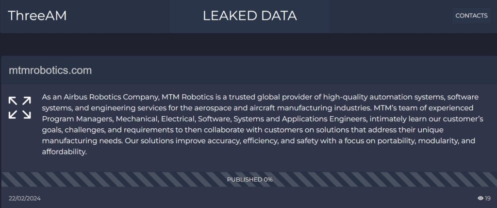 ThreeAM Ransomware Hits Again: Claims Abcor, MTM Robotics as Latest Victims 40 ThreeAM ransomware cyberattack