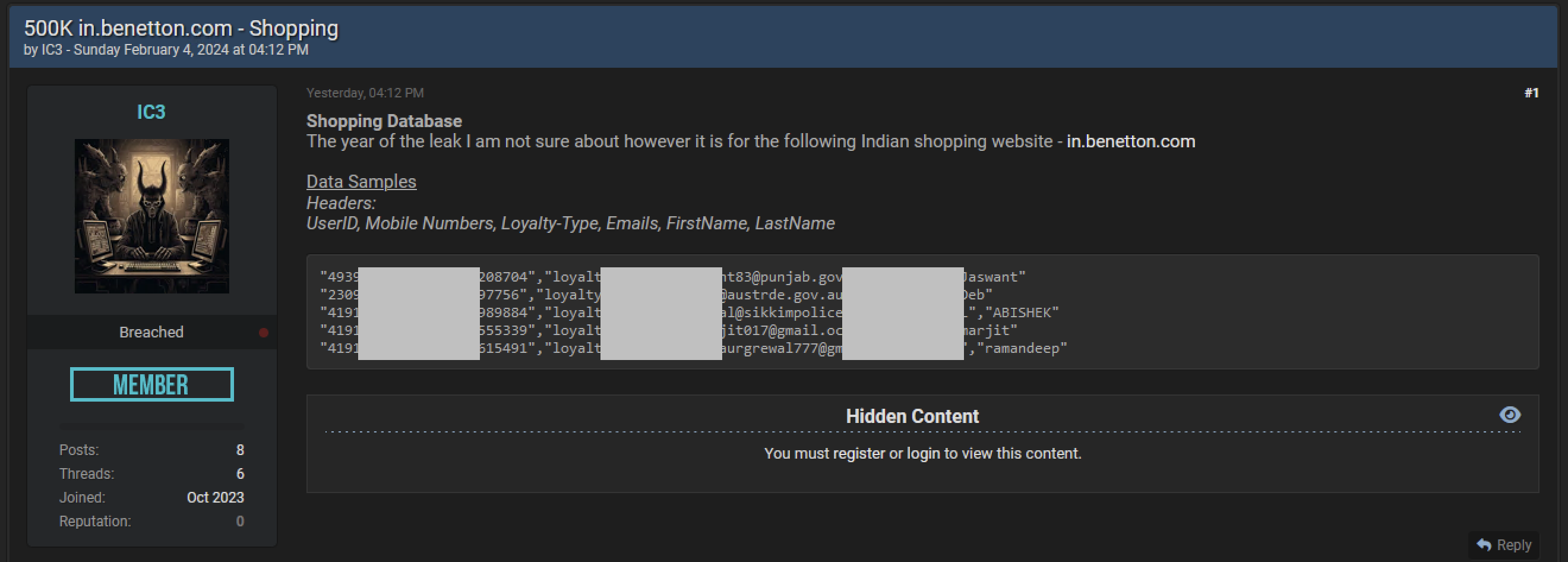 Data Allegedly Belonging to United Colors of Benetton, Watchmax, Surface on Dark Web 41 United Colors of Benetton Data Breach