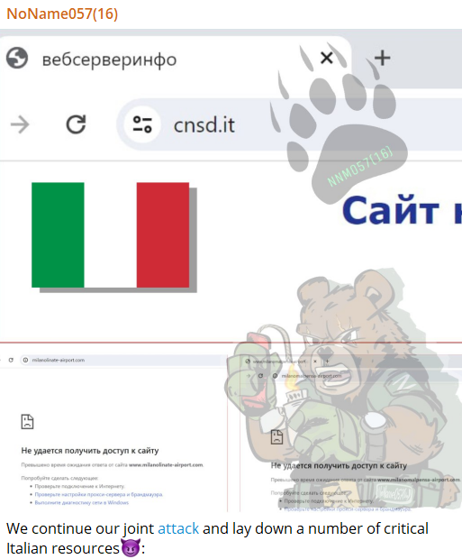 NoName Cyberattack Targets Italian Giants: CNS, Linate & Malpensa Airports Affected 41 NoName Cyberattack