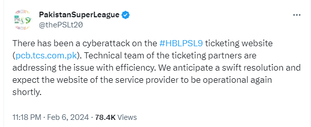 Pakistan Super League Ticketing Website Down: Cyberattack Halts Online Sales 43 Cyberattack on PSL Ticketing Website