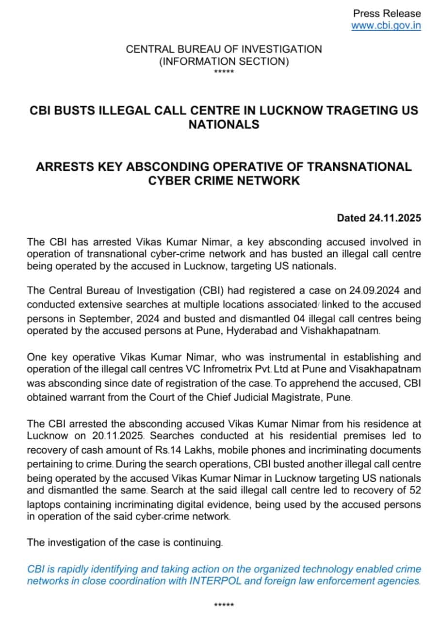 CBI, Cybercrime Kingping, ONline fraud, Fraudulent Call Center, Fraud Call Center, Fraud Call Centre,