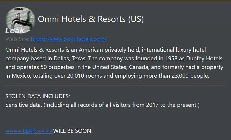 DAIXIN Ransomware Group Claims Data Breach at Omni Hotels, Threatens Leaks 39 Cyberattack on Omni Hotels