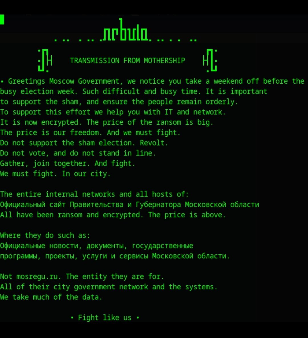 Nebula Hackers Claim to Disrupt Russian Election Infrastructure, Call for Action Against 'Sham' Election 39 Cyberattack on Russian Election Systems