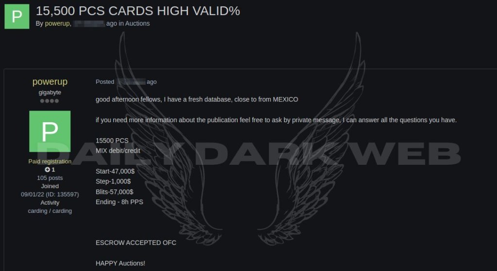 Alleged Data Breach: 15,500 Mexican Debit/Credit Cards Sold on Dark Web 39 Mexican citizens credit cards