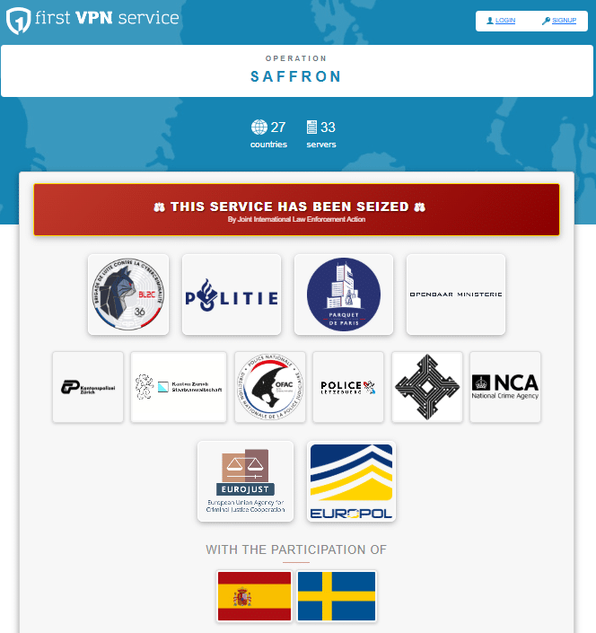 First VPN, VPN, First VPN Seizure Banner, Operation Saffron