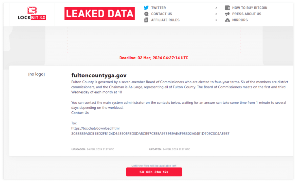 LockBit 4.0: Rebooting a Ransomware Empire - Can the FBI Contain the Resurgent Threat? 43 Fulton County Cyberattack
