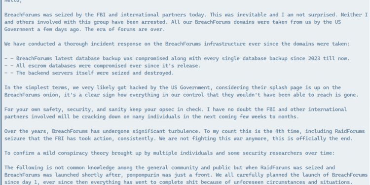 BreachForums Seized by FBI Amid Scattered LAPSUS$ Salesforce Leak Threats 38 Scattered Lapsus$ Hunters statement on BreachForums seizure